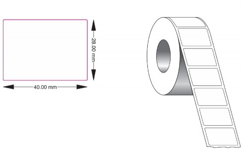 Direct Thermal Labels 40 X 28mm Permanent 38mm Core 1 Across White Roll/2000