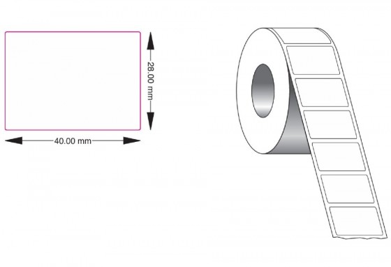 Direct Thermal Labels 40 X 28mm Permanent 38mm Core 1 Across White Roll/2000