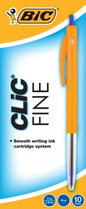 Bic Clic Fine 0.8mm Blue Ballpoint Pen Orange Barrel
