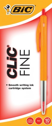 Bic Clic Fine 0.8mm Red Ballpoint Pen Orange Barrel