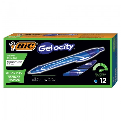 Bic Gelocity Gel Ink Pen Retractable Quick Dry Fine 0.7mm Blue
