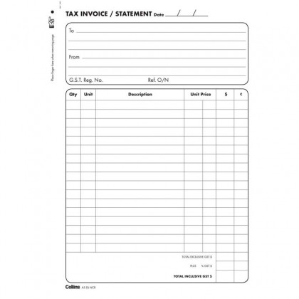 Collins A5 Dl Tax Invoice Book Ncr 100 Pgs