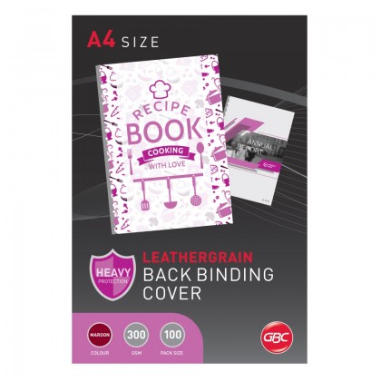 Gbc Leathergrain Back Binding Covers 300gsm A4 Maroon Pk/100