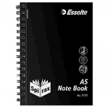 A5 Spirax P570 Notebook Side Opening 200page 8mm Ruled Polyprop Black