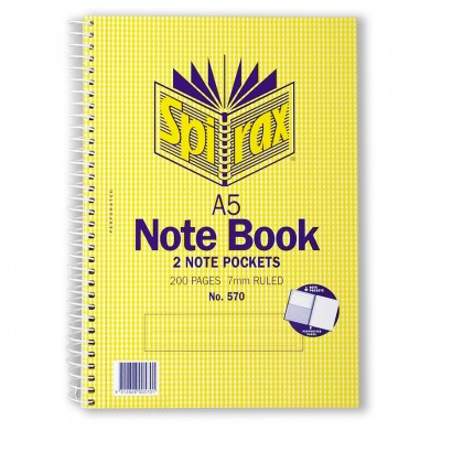 A5 Spirax 570 Notebook Side Opening 200page 7mm Ruled Yellow