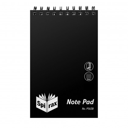Spirax P563b Spiral Notepad Notebook 200 X 127mm Top Opening 300 Pages Black