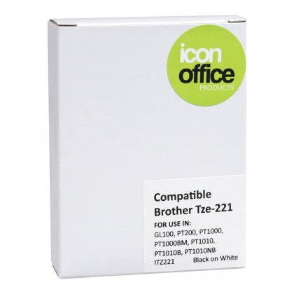 Brother Tze-221 9mm X 8m Black On White Laminated Labelling Tape Compatible