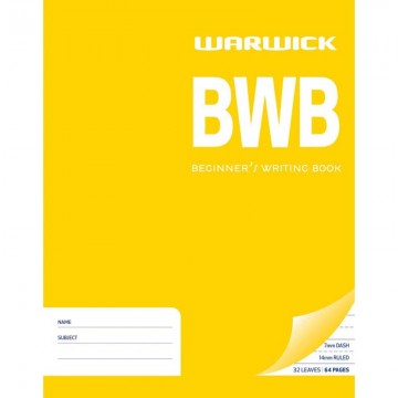 Warwick Bwb Beginner's Writing Book 32 Leaf Dashed 7mm Ruled 14mm 230x180mm