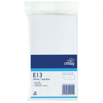Envelopes E13 White Seal-easi Non-window 92 X 165mm Pk/100