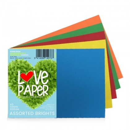 A5 Colour Paper 80gsm 5 Bright Colours Pk/200