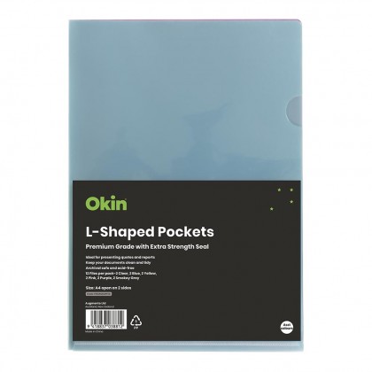 A4 L-shaped Pockets Heavy Duty Assorted Colours Pk/12