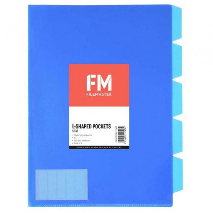 A4 L-shaped Pockets Fm 5 Tab Blue Pk/5