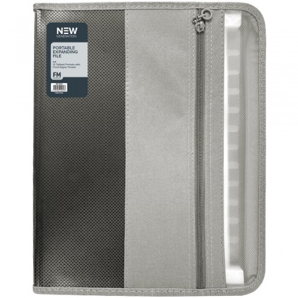 Fm Portable Expanding File Zippered A4 Gunmetal Black 13 Pocket