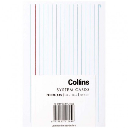 System Cards Ruled 6x4 Feint 152 X 102mm White Pk/100