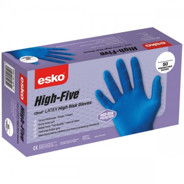 Esko High Five Safety Gloves Disposable Heavy Duty Latex Large Blue Box/50