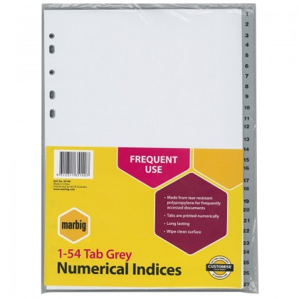 A4 Dividers Indices 1-54 Tab Polypropylene Grey
