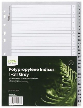 A4 Dividers Indices 1-31 Tab Polypropylene Grey