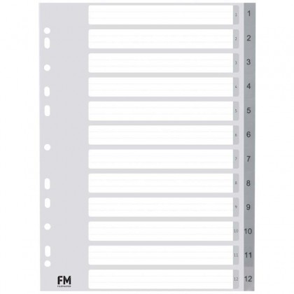 A4 Dividers Indices 1-12 Tab Plastic Grey
