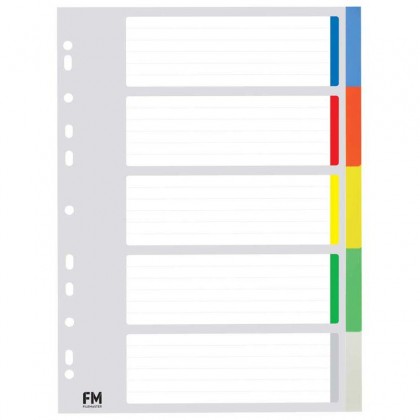 A4 Dividers Indices 5 Tab Pvc Coloured