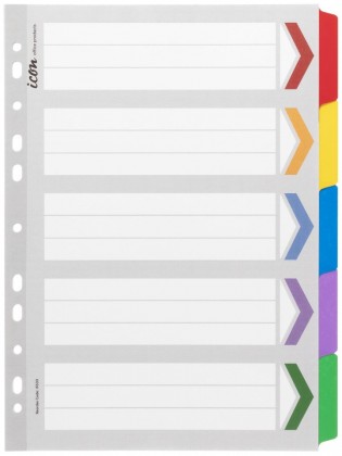 A4 Dividers Indices 5 Tab Icon Cardboard Coloured