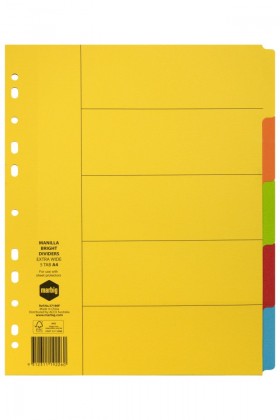 A4 Dividers Indices 5 Tab Marbig Cardboard Bright Colours Extra Wide
