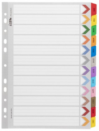 Indices A4 Jan-dec Cardboard Reinforced Tabs Coloured