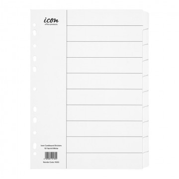 A4 Dividers Indices 10 Tab Icon Cardboard White