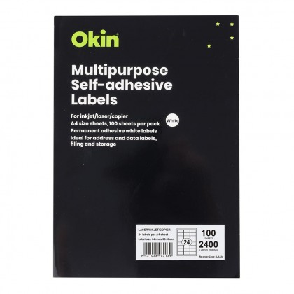 Multipurpose Labels A4 64mm X 33.86mm Self-adhesive 24/sheet 100 Sheets