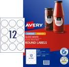 Avery Laser Labels L7105 12 Labels/sheet 60mm Round Gloss White Pk/120