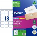 Avery Laser Labels L7161 63.5mm X 46.6mm 18 Per Sheet Pk/100