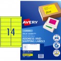 Avery Laser Labels L7163fy 99.1 X 38.1mm Hi Vis Fluoro Yellow 14/sheet Pk/25