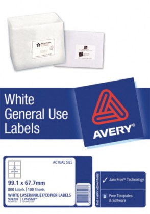 Avery Laser A4 General Use Labels L7165 White 8 Labels/sheet 99.1 X 67.7 Pk/100