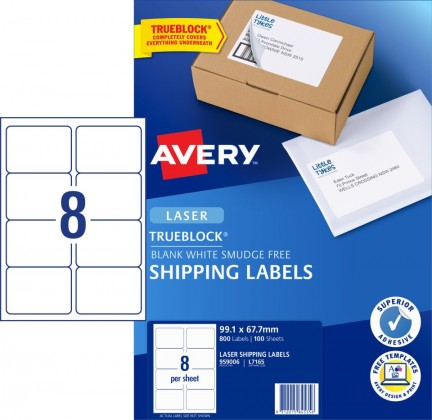 Avery Laser A4 Trueblock L7165 White 8 Labels/sheet 99.1 X 67.7mm Pk/100