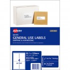 Avery Laser Labels L7169gu General Use White 4/sheet 99.1mm X 139mm Pk/100