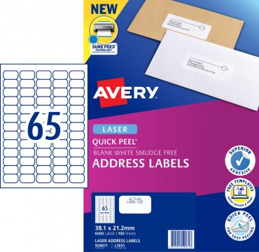 Avery Laser Labels L7651 38.1mm X 21.2mm 65/sheet 100 Sheets