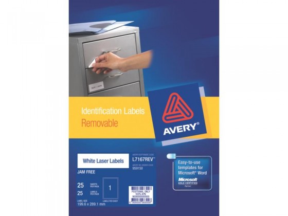 Avery Laser Labels L7167-rev 1 Label/sheet 199.6x289.1  25 Sheets