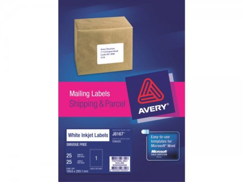 Inkjet Labels J8167 1 Label/sheet 199.6 X 289.1 50 Sheets