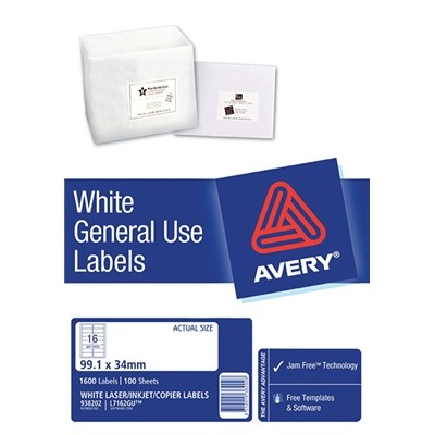 General Use Labels L7162 16 Labels/sheet 99.1 X 34mm Pk/100