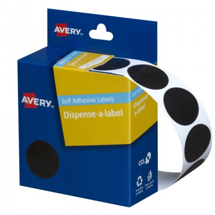 Avery Dispenser Box Labels 24mm Round Dot Stickers 937250 Black Pk/500
