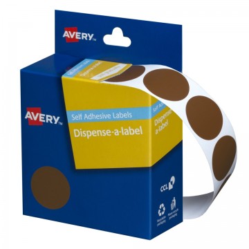 Avery Dispenser Box Labels 24mm Round Dot Stickers 937245 Brown Pk/500