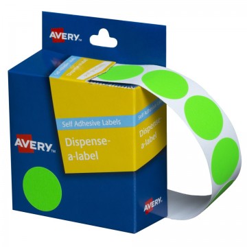 Avery Dispenser Box Labels 24mm Round Dot Stickers 937297 Fluoro Green Pk/350