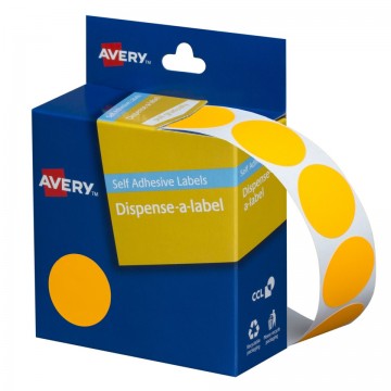 Avery Dispenser Box Labels 24mm Round Dot Stickers 937301 Fluoro Orange Pk/350