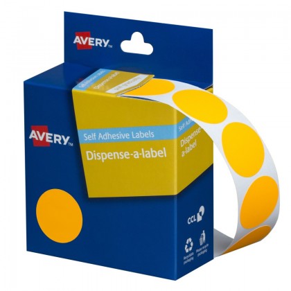 Avery Dispenser Box Labels 24mm Round Dot Stickers 937301 Fluoro Orange Pk/350