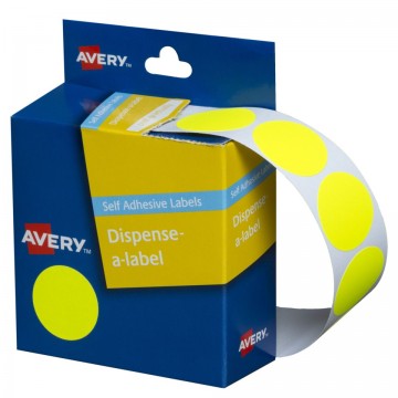 Avery Dispenser Box Labels 24mm Round Dot Stickers 937295 Fluoro Yellow Pk/350
