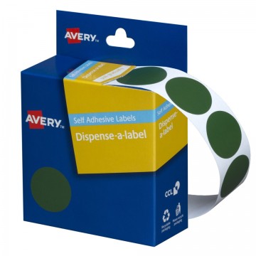 Avery Dispenser Box Labels 24mm Round Dot Stickers 937376 Green Pk/500