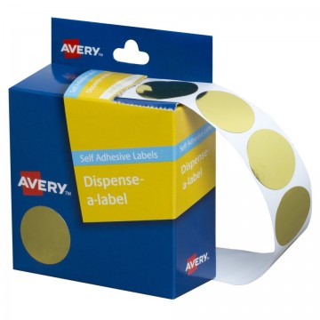 Avery Dispenser Box Labels 24mm Round Dot Stickers 937271 Gold Pk/250