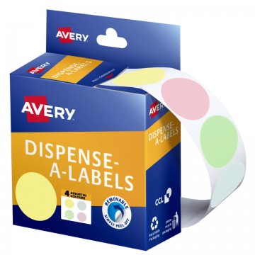Avery Dispenser Box Labels 24mm Round Dot Stickers 937378 Pastel Pk/300