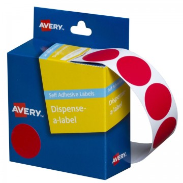Avery Dispenser Box Labels 24mm Round Dot Stickers 937243 Red Pk/500