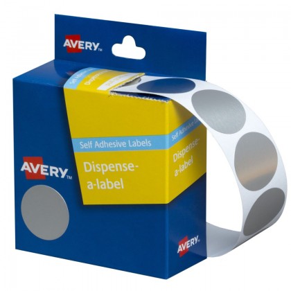 Avery Dispenser Box Labels 24mm Round Dot Stickers 937272 Silver Pk/250