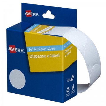 Avery Dispenser Box Labels 24mm Round Dot Stickers 937202 White Pk/550